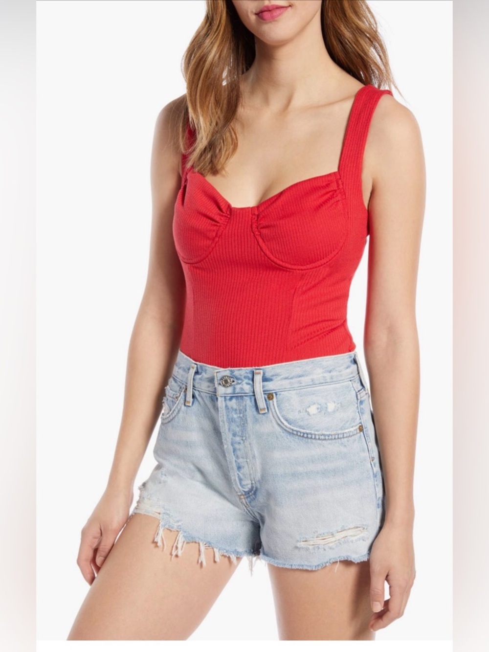 Astr Red Ribbed Bustier Tank, Never worn